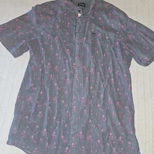 Buffalo Short-Sleeve Palm Print Shirt - Gray with Pink